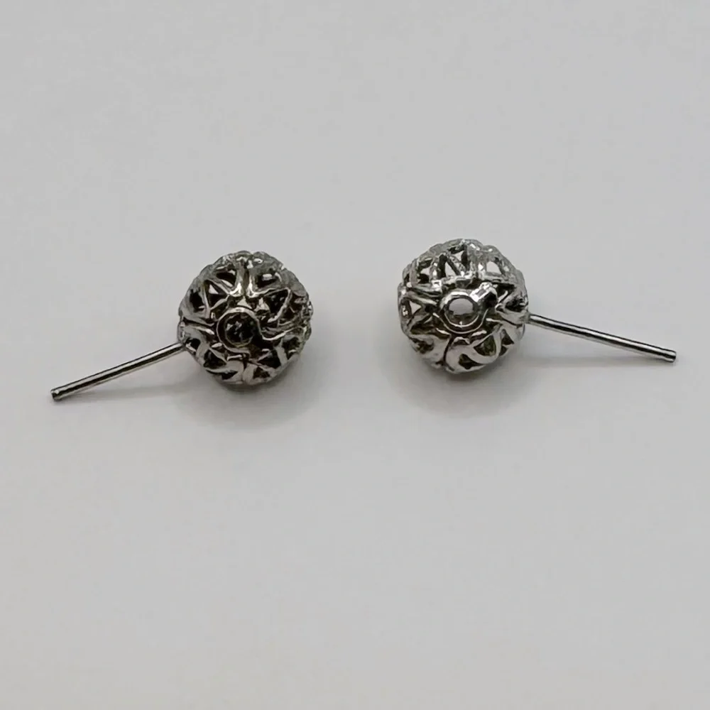 VINTAGE Silver-Tone Filigree Ball Earrings